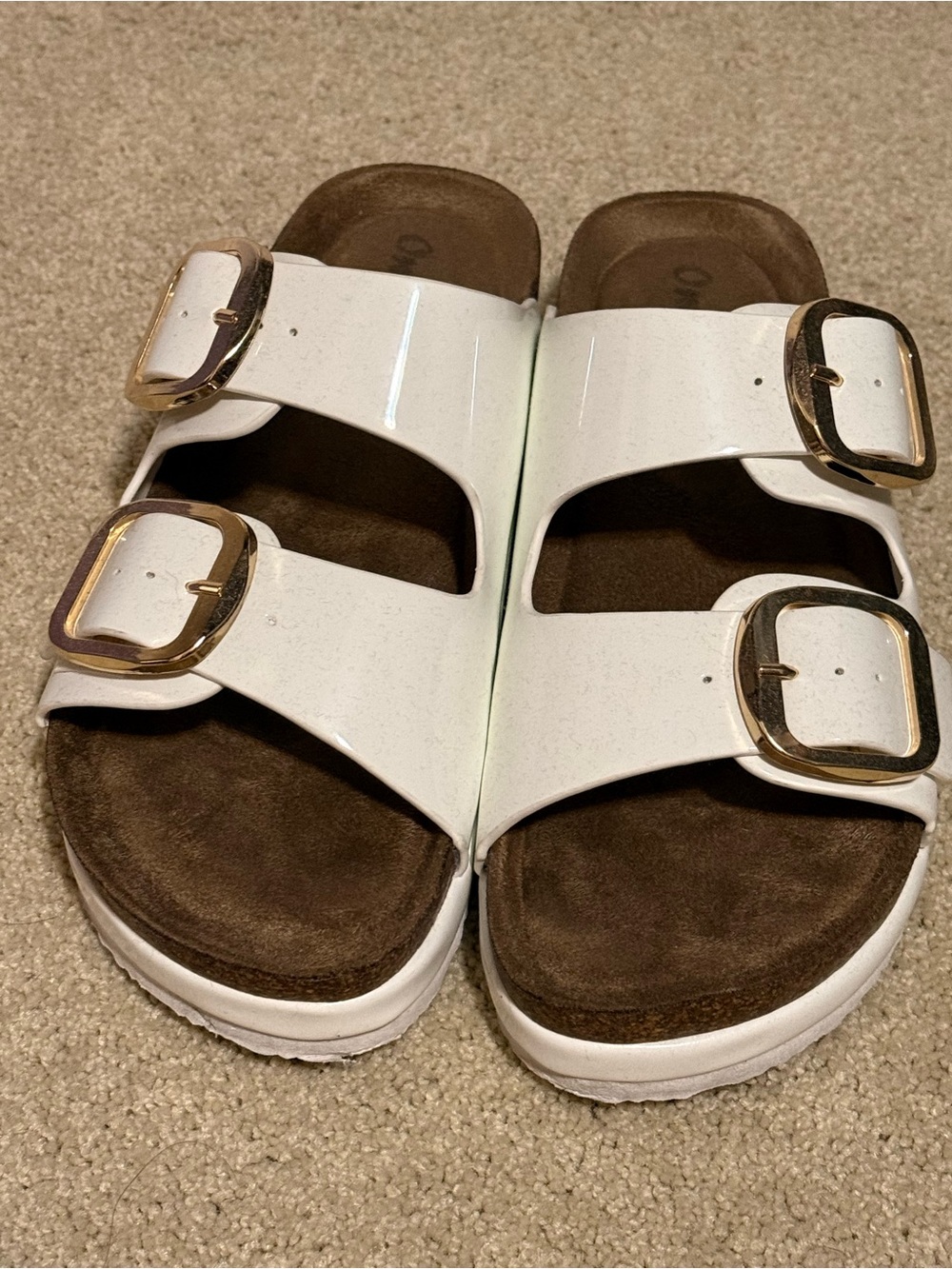 Kids White Double-Buckle Sandals with Gold Accents